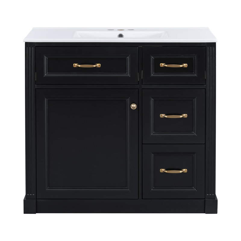 Meuble-lavabo 36 po avec lavabo et rangement, Noir