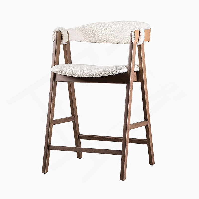 Tabouret de comptoir 2 pièces Mid-Century moderne avec siège rembourré et dossier courbé, finition noyer et beige pour plus de confort et de style