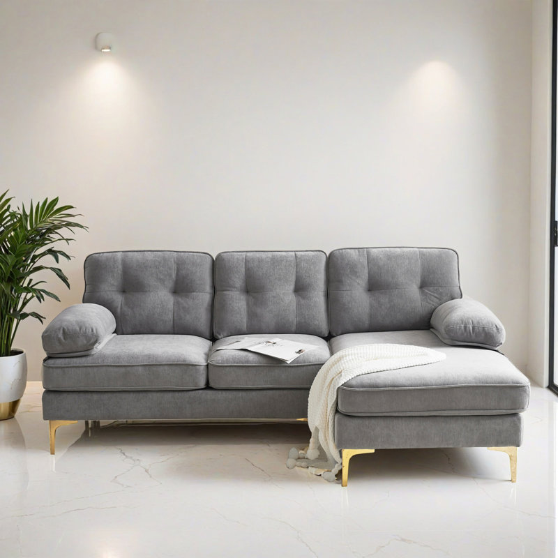 Canapé modulaire de 82,62 po faisant face à la droite avec méridienne, Velours gris clair