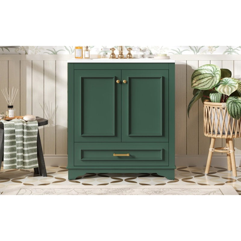 Meuble-lavabo 30 po avec lavabo en céramique et portes à fermeture douce, Vert