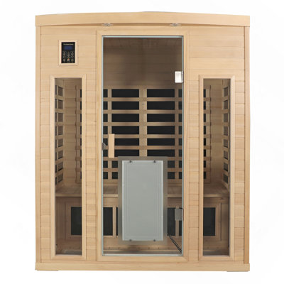 Low-EMF 3-Person Hemlock Far-Infrared Indoor Sauna Room with Heated Glass Door