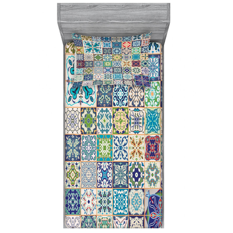 Microfiber Patchwork Sheet Set, Twin Sheet Set with Fitted Sheet