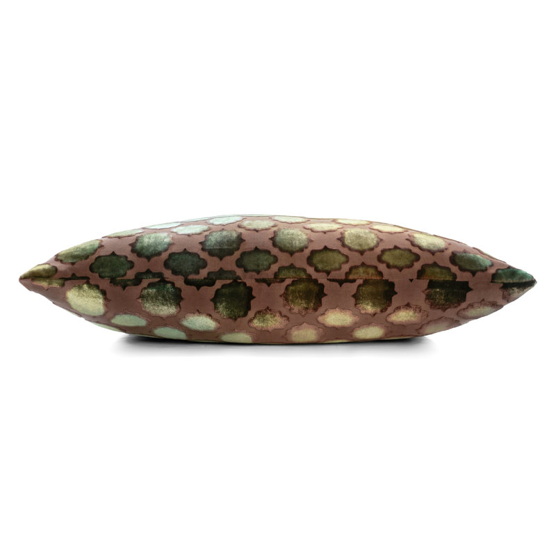 Square Velvet Pillow Cover & Insert, 20" x 20", Green/Gold/Brown