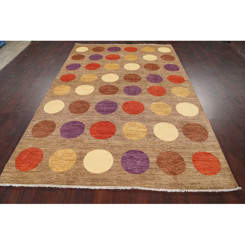 Tapis décoratif en laine noué à la main de conception unique 5 pi 6 po x 8 pi 3 po noué à la main New Age Gabbeh brun/orange/crème