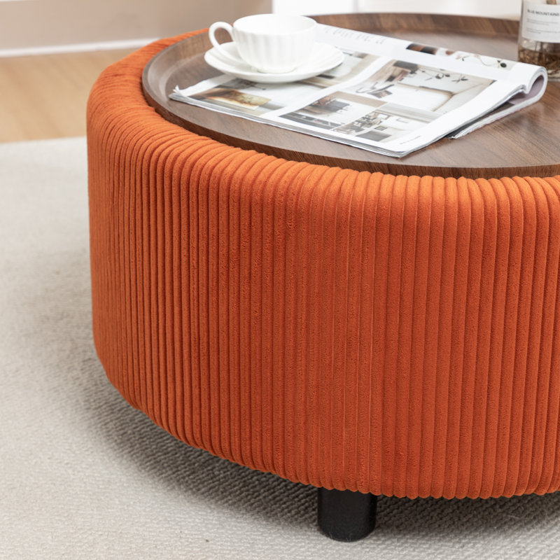 Pietsch Round Coffee Table with Storage, Orange Corduroy