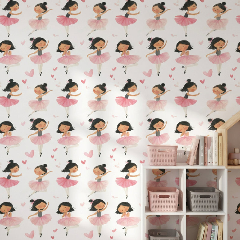 Papier peint amovible avec fond blanc et ballerine, Non tissé, non collé