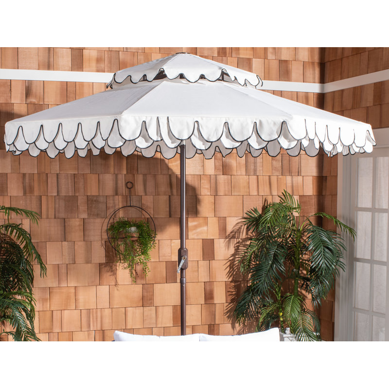 Outdoor Roslyn Crank Outdoor Umbrella, Black/Ivory