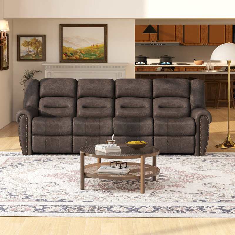 Canapé modulaire 108 po en cuir végétalien inclinable manuel 108 po, Brown
