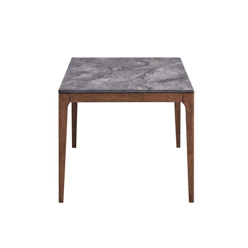 Table de salle à manger à finition noyer avec plateau en pierre - style élégant, structure en bois d'hévéa et esthétique moderne, fabrication robuste