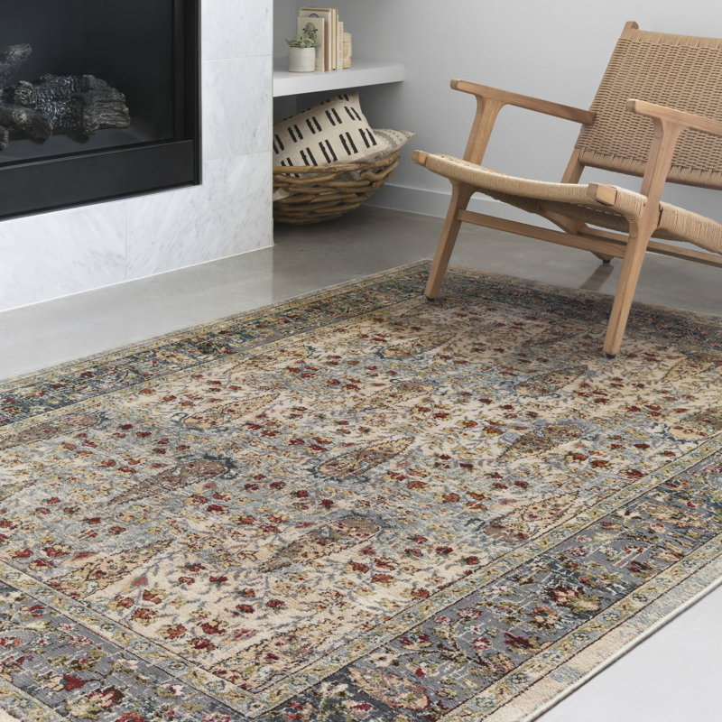 Tapis brun à motif floral Jeterson, Rectangle 6 pi x 9 pi