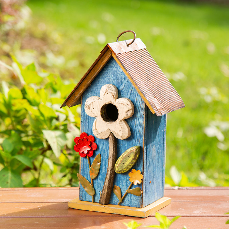 Maison d'oiseaux 10 po x 4 po x 6 po Strader, Bleu/jaune