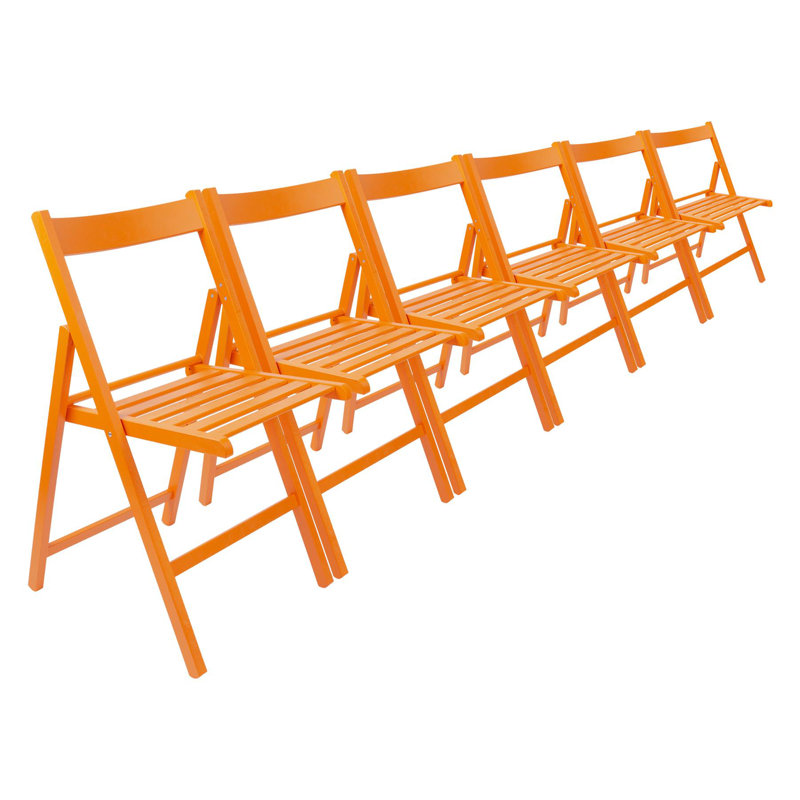 Harbour Housewares - Beech Wood Folding Chairs - Set of 6, Orange