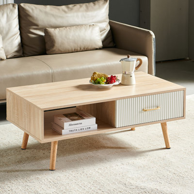 Table basse rectangulaire avec pieds en bois massif (table basse uniquement, sans chaises)