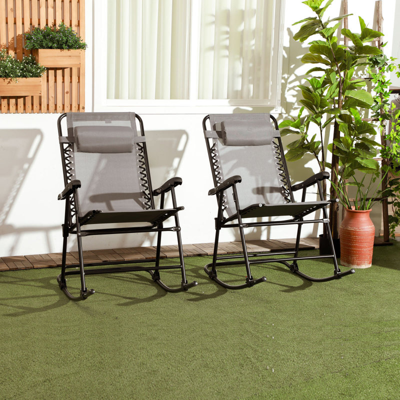 Outsunny 2 Piece Outdoor Rocking Chair Set, Patio Folding Lawn Rocker Set With Headrests For Yard, Patio, Deck, Backyard,