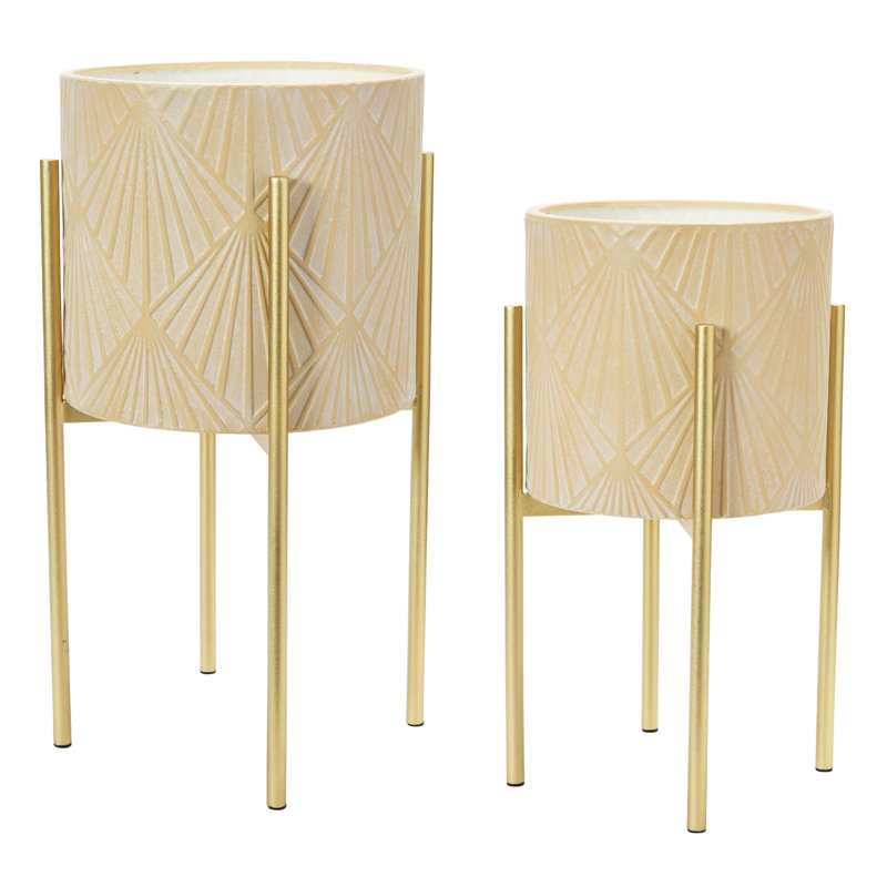 Jardinières modernes en métal embossé Boho, Jaune