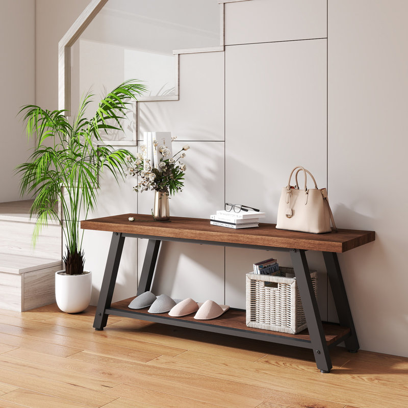43" Rustic Wood Entryway Bench – Modern Farmhouse Design, Perfect as End of Bed Bench, Mudroom Storage Bench & Living Room Seating