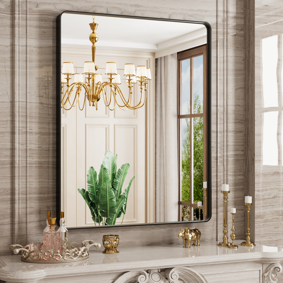 Corvetta Aluminum Framed Rectangle Bathroom Mirror, Vanity Mirror with Tempered Glass Ebern Designs