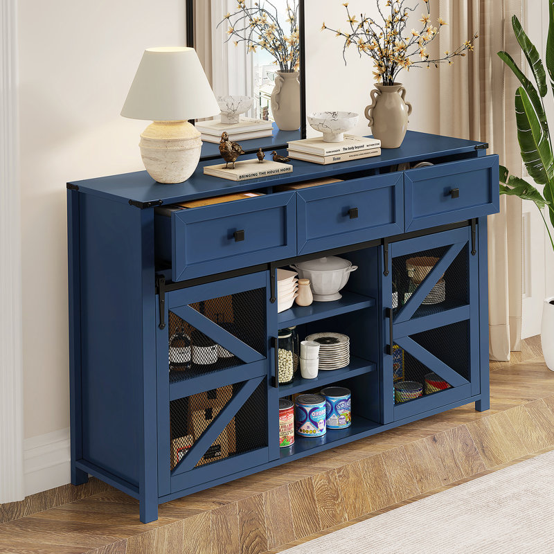 Sideboard Buffet Cabinet With Drawers, Adjustable Shelves, Accent Cabinet With Aluminum Handles For Living Room, Dining Room