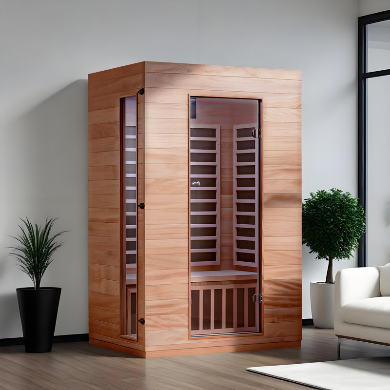 Hongyuan 2-Person Indoor Bluetooth Compatible FAR Infrared Sauna in Okoume & Hemlock