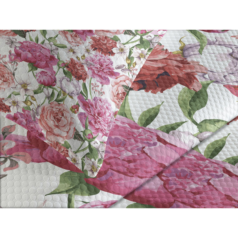 Ambesonne Floral Bedspread Peonies and Roses, King Bedspread + 2 Standard Shams