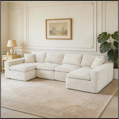 130" Modular U Shaped Sectional Cloud Couch No Assembly Comfy Compression Floor Sofa with Memory Foam