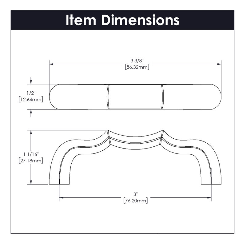 Trellis Collection Pull, 3" inch, 0.5" W x 3.38" L, Matte Black