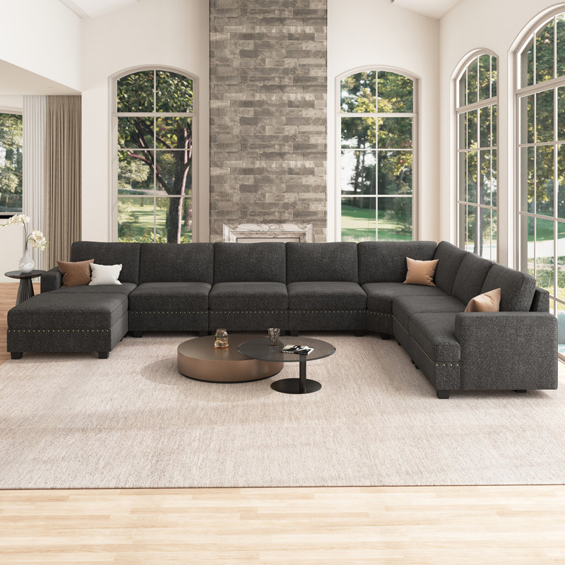 Anureet Oversized Modular Sectional U Shaped Corner Sofa With Storage Ottman, Dark Gray Polyester