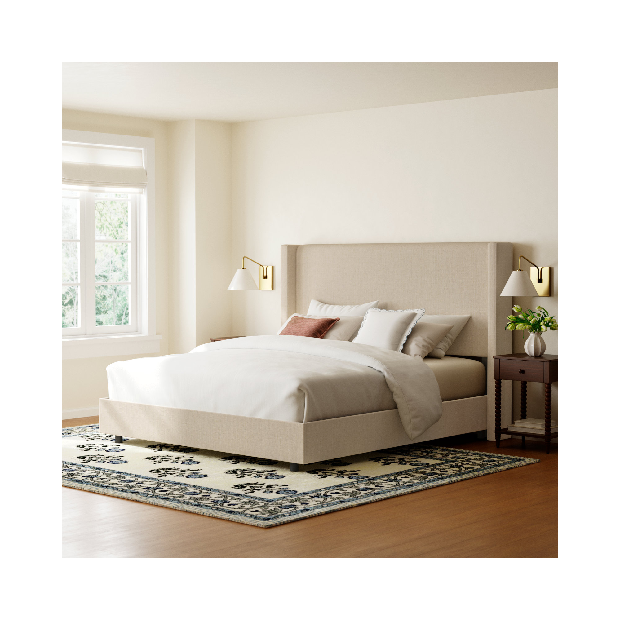 Hanson Upholstered Wingback Bed, Classic Linen Linen, King