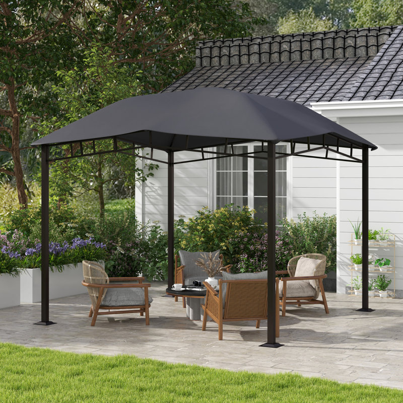 Auvent d'extérieur pour pavillon de jardin à toit souple 10 pi x 10 pi avec toit de conception géométrique unique, structure en acier toutes saisons