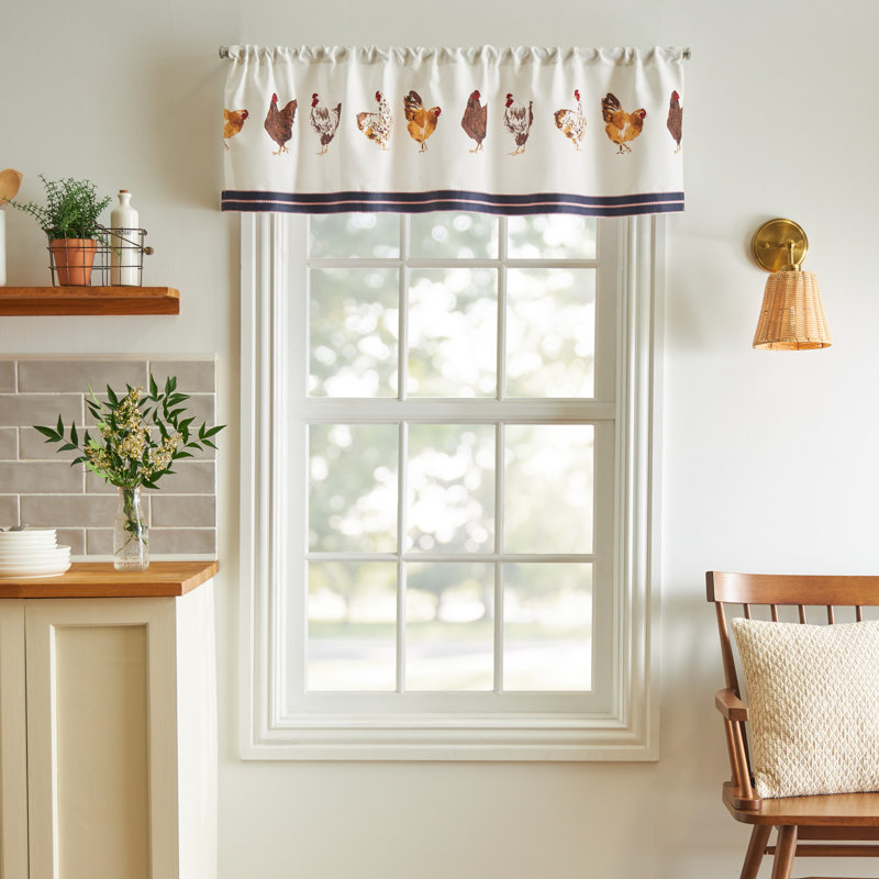 Navy Gingham and Chicken Print Cotton Polyester Valance Set
