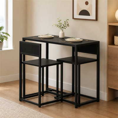 Minimalist dining table and chair set featuring high-density panels and a metal frame; scratch- and wear-resistant, and well-suited for dining areas, compact homes, and casual spaces.