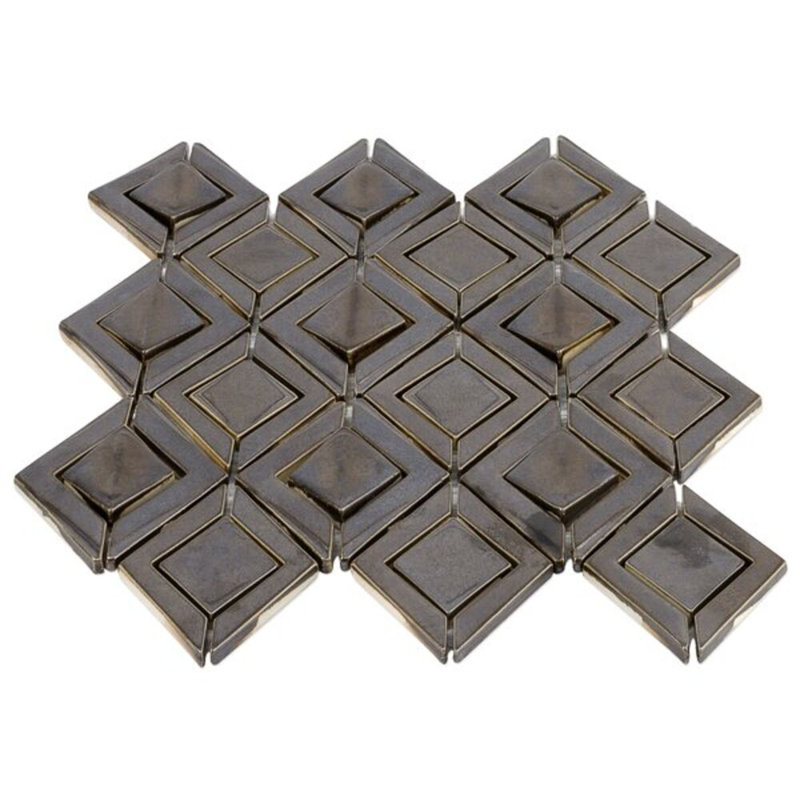 Nabi Jewel 3D Glossy Glass Mosaic Tile, Metallic Copper Brown