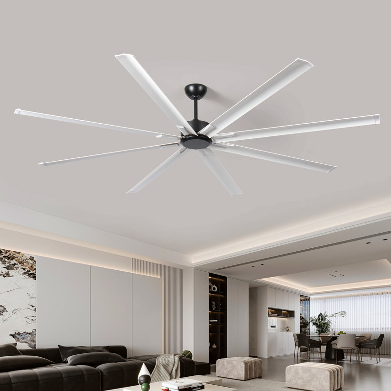 96"  Ceiling Fan With Light And Remote Control, 6-Speed Noiseless Reversible Dc Motor, 8 Durable Aluminum Double-Layer Blades Large Ceiling Fan