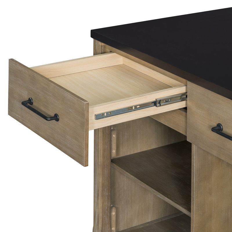 TREXM Extendable Kitchen Island With Storage, Natural/Espresso