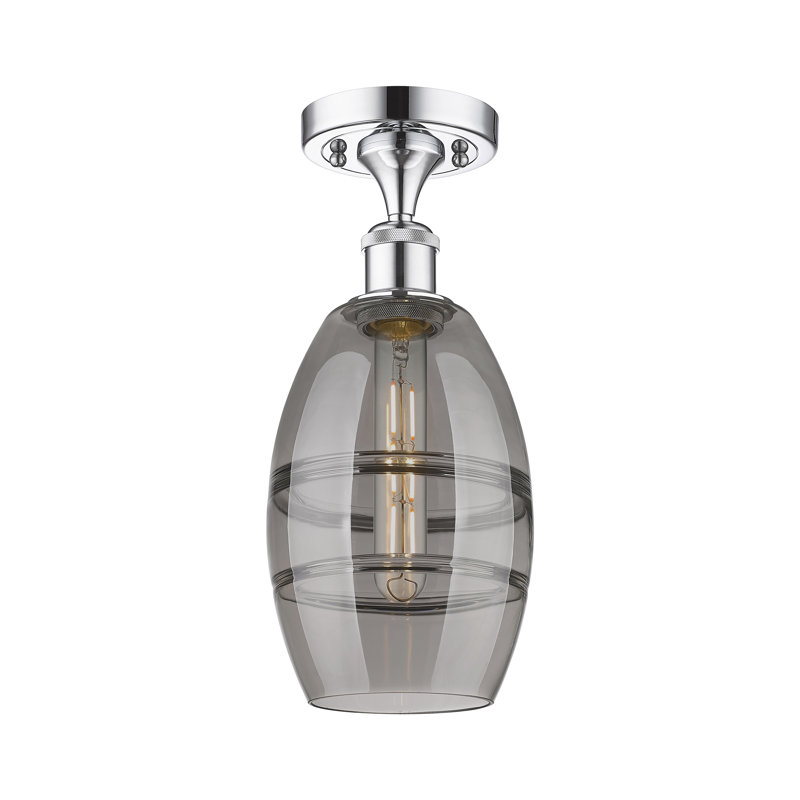 Plafonnier semi-encastré 1 lumière Ballston - Abiagael, Gris fumée clair, H 9,38 po x l 5,88 po x P 5,88 po, Chrome poli