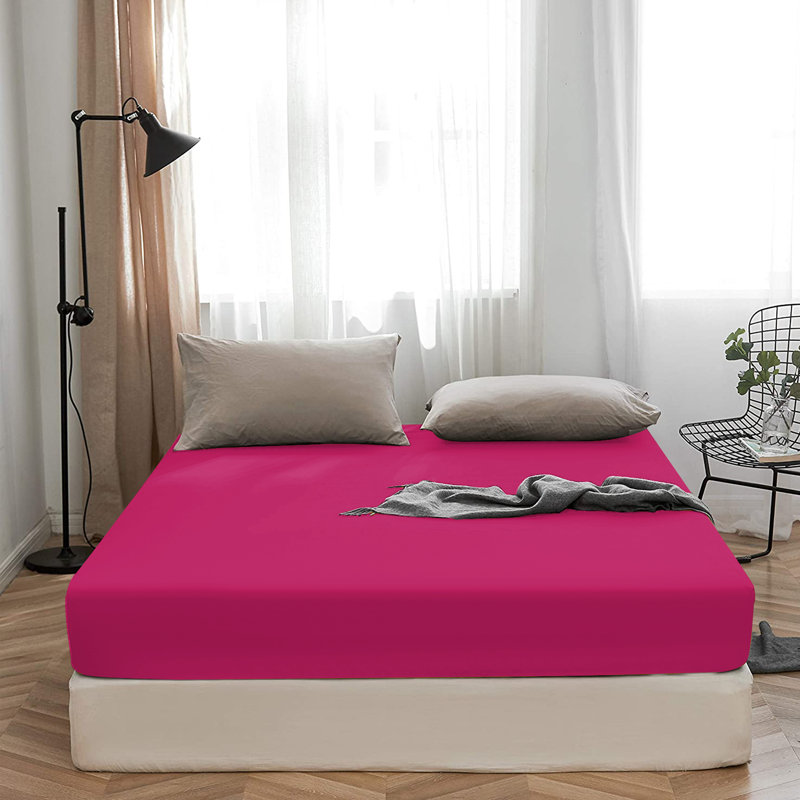 Super Soft 200 Thread Count Microfiber Brushed Fitted Bed Sheet, Pink, Double (4'6)