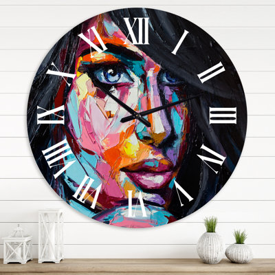 Fantaisie colorée, portrait d'une jeune femme II - horloge murale moderne