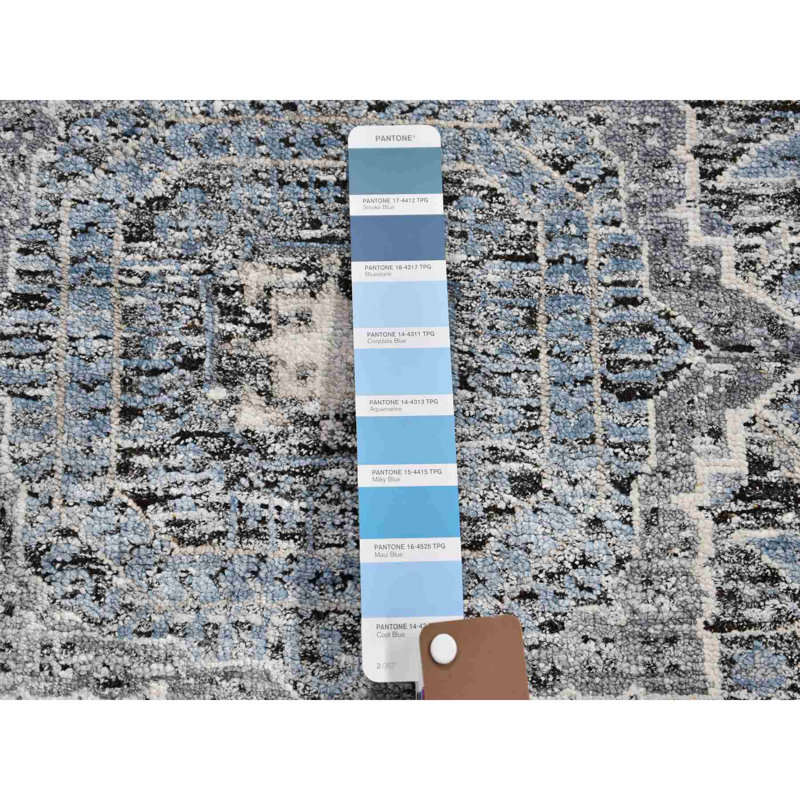 Tapis de couloir bleu de conception unique 2 pi 7 po x 8 pi 1 po noué à la main tapis décoratif