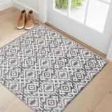 Nielsville Grey/White Machine Washable Non-Slip with Rubber Backing