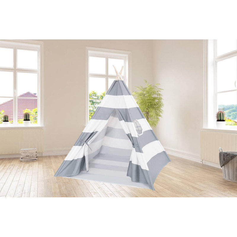 Blue Elephant 121.92cm W x 121.92cm D Indoor Canvas Triangular Play Tent, Grey/White