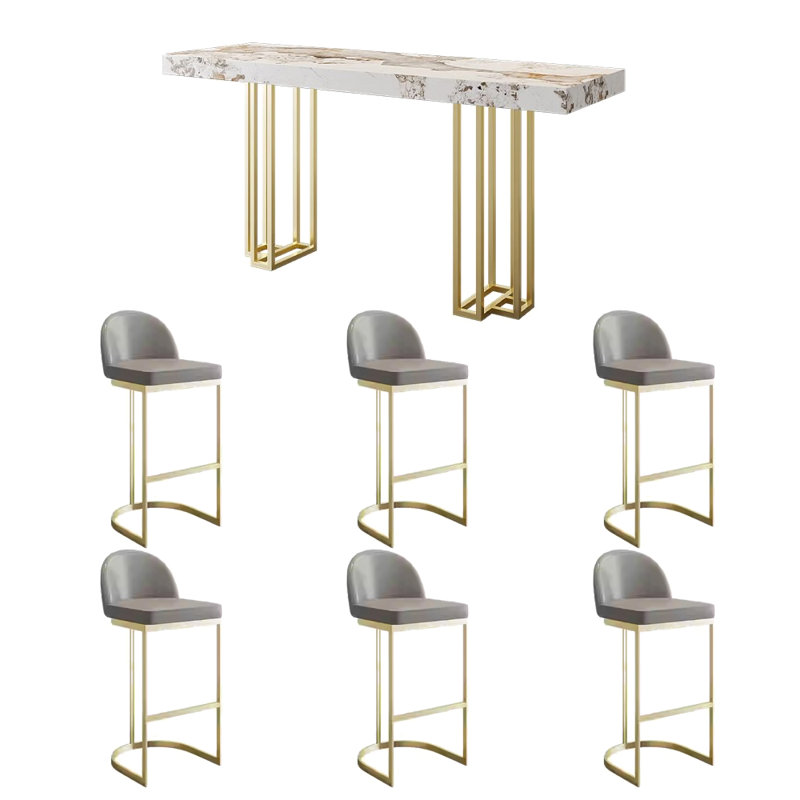 Table de bar et chaise de loisir Leisure One, Doré, Gris, H 39,3 po x L 70,8 po x l 17,7 po