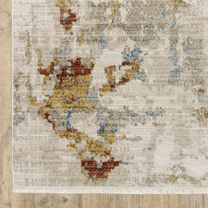 Brice Power-Loom recyclé P.E.T. Tapis abstrait beige / multicolore, Rectangle 6 pi 7 po x 9 pi 6 po