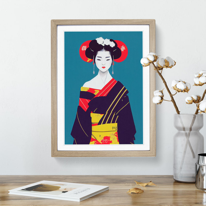 Beautiful Geisha - Framed Print, 34cm H x 25cm W x 2cm D, Oak Framed