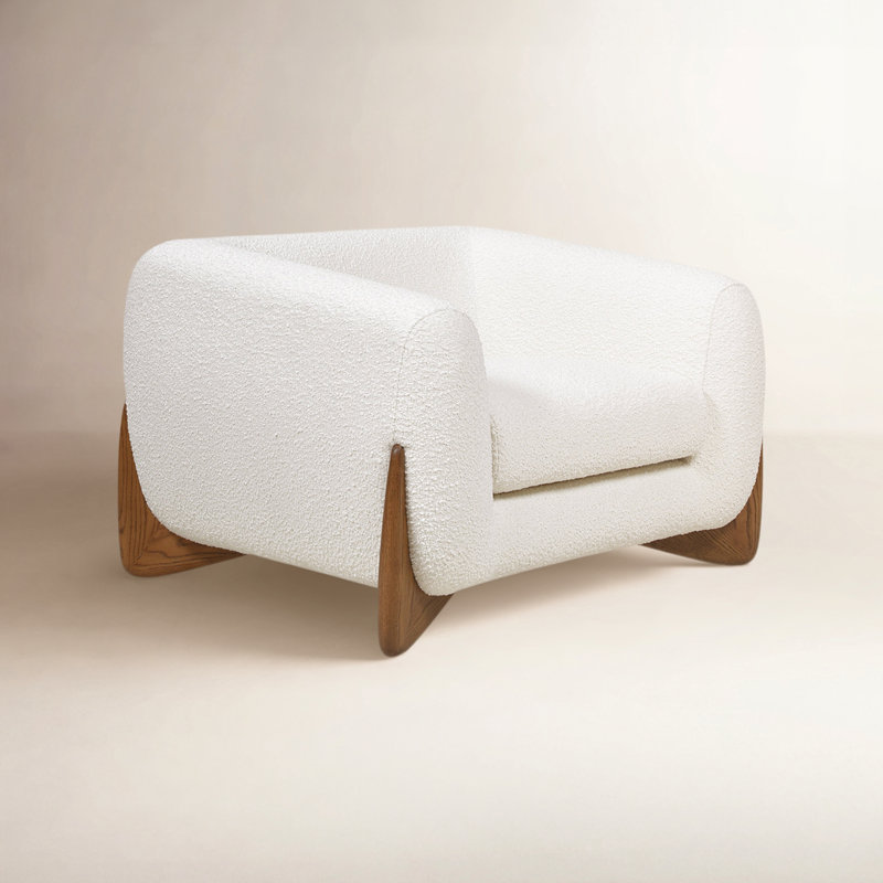 Amala Upholstered Barrel Chair, Ivory Boucle