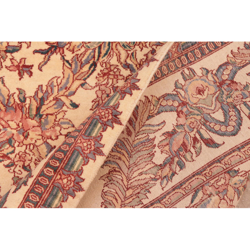 Tapis ivoire / brun en laine à motif floral fait à la main 6 pi 3 po x 9 pi 1 po Pante Macassar