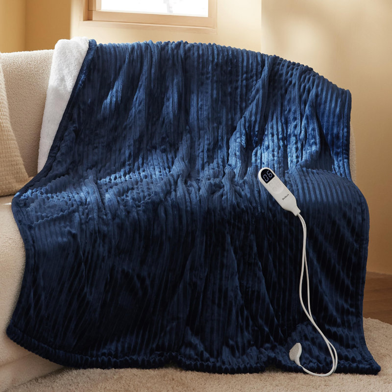 Bedsure Heated Blanket Electric Throw with 10 Time Settings, 6 Heat Settings, Overheat Protection, Blue Striped