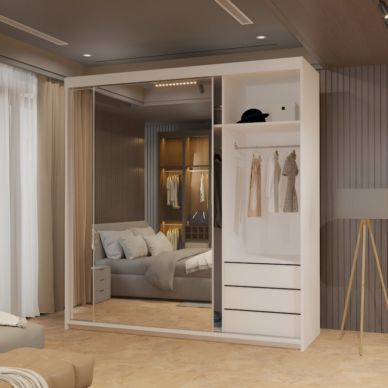 Chabier 2 Door Wardrobe, 217cm H x 200cm W x 62cm D, White