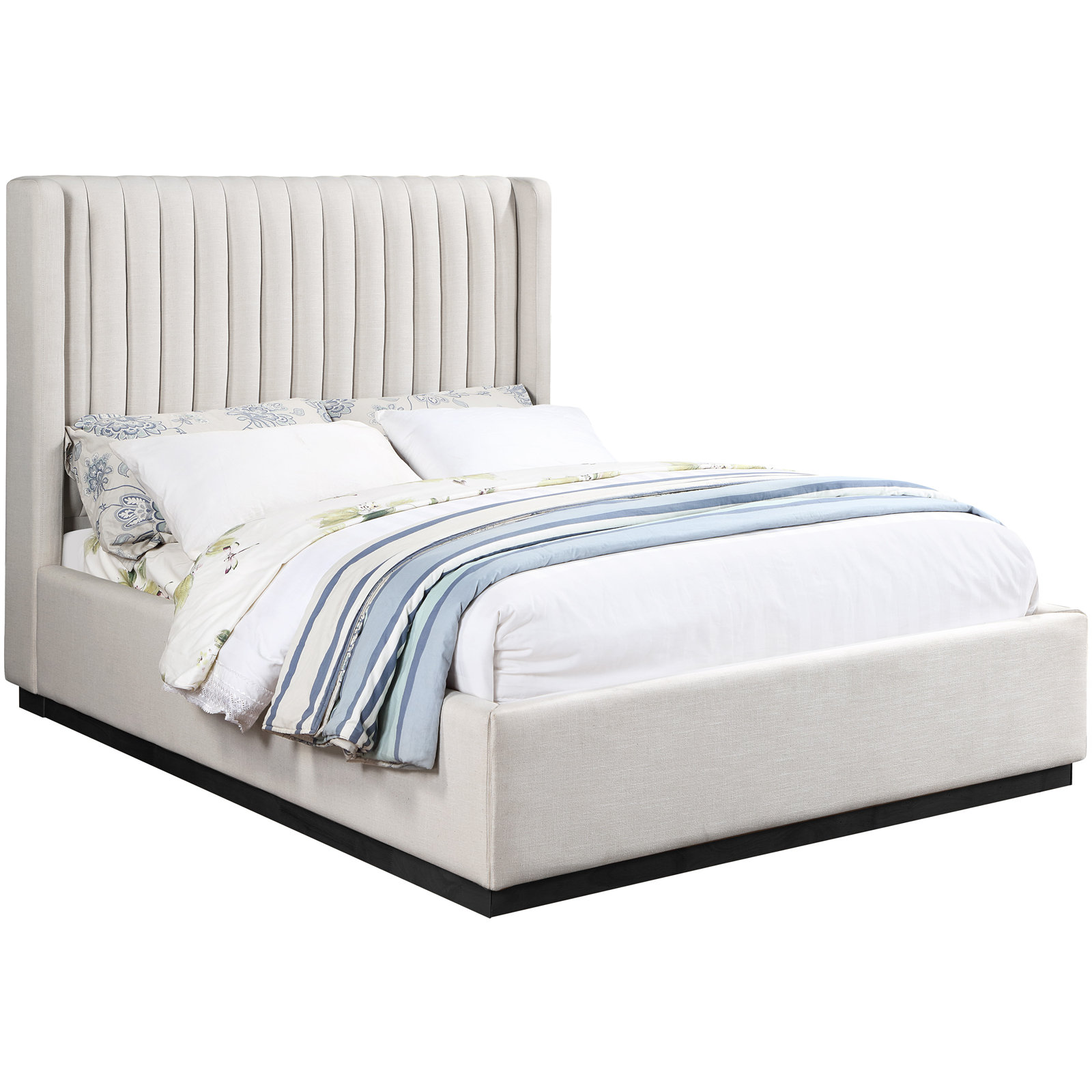 Chamblis Linen Upholstered Bed, Full / Double, Beige Linen Textured Fabric