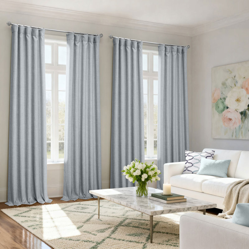 Ottis Faux Linen Room Darkening Curtain Panel, Gray, 50" W x 84" L