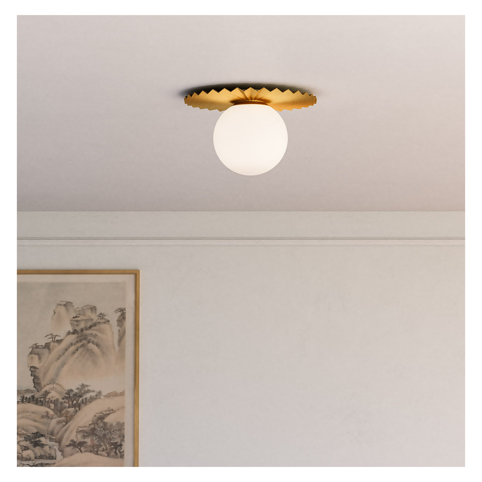 Laki Single Light Glass Flush Mount, 8.63" H x 13.88" W x 13.88" D, Brushed Gold